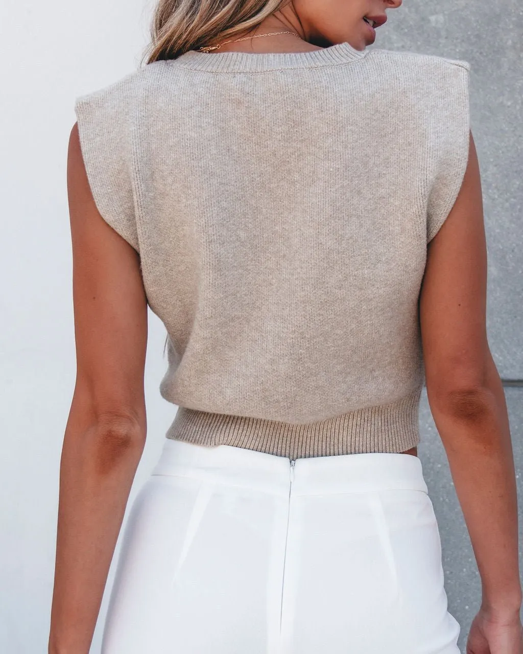 Taupe Grey Sleeveless Ribbed Sweater - FINAL SALE