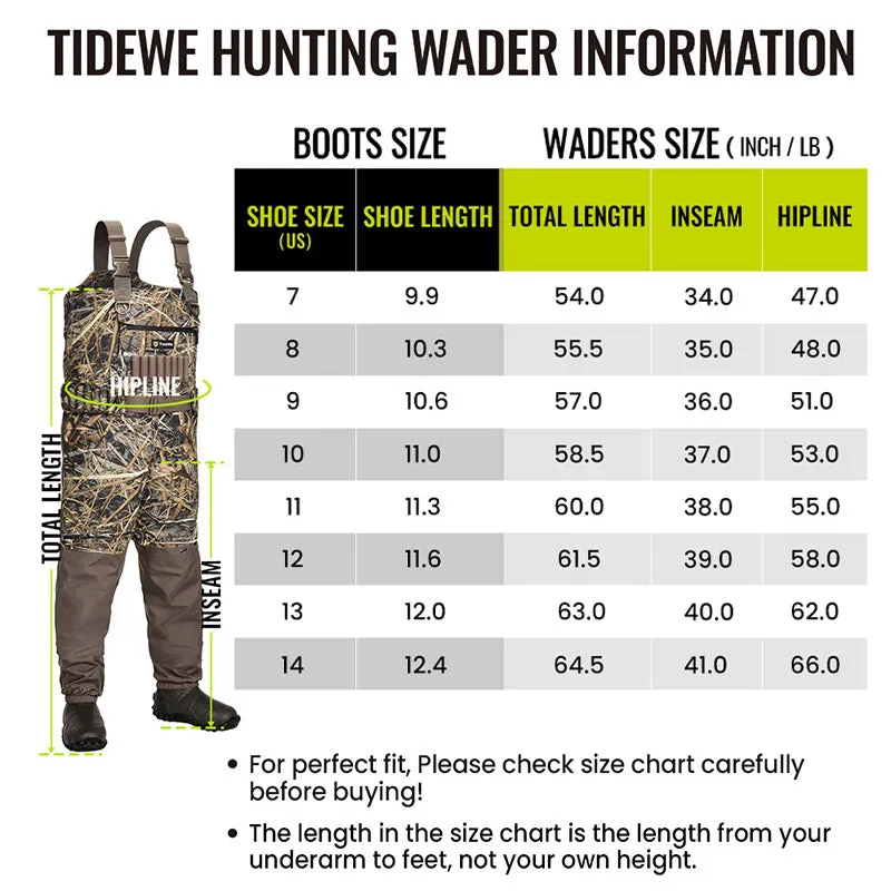 TideWe®Insulated Chest Waders 1200G Waterproof Waders with Steel Shank Boots