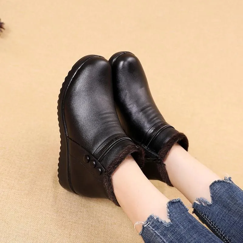 Winter Leather Ankle Warm Boots For Women