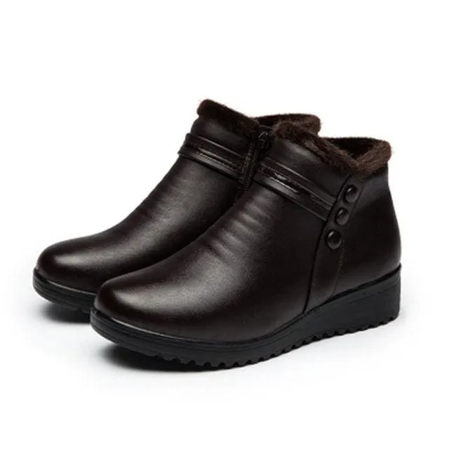 Winter Leather Ankle Warm Boots For Women