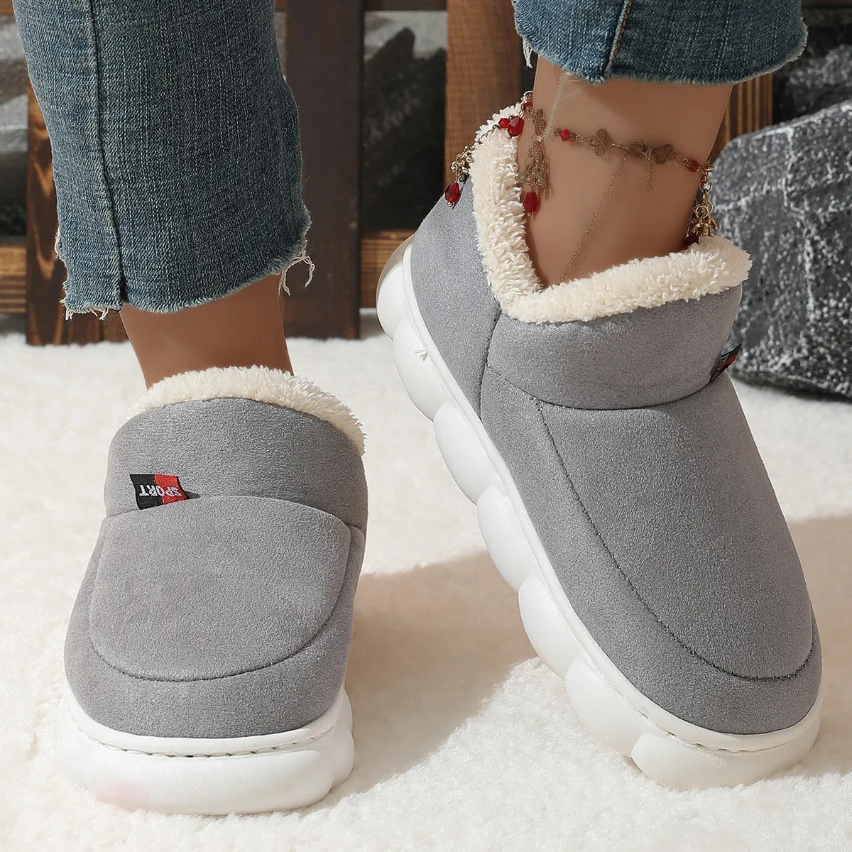 Winter Plush Cotton Shoes Women Men Warm Suede