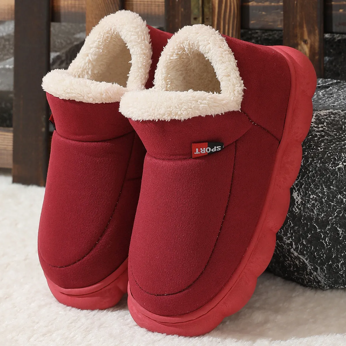 Winter Plush Cotton Shoes Women Men Warm Suede