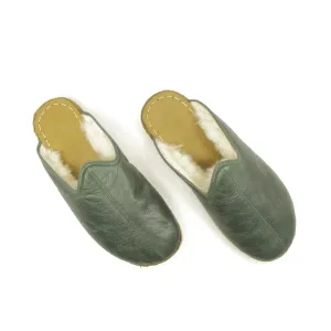 Winter Toledo Green Leather Sheepskin Barefoot Slippers