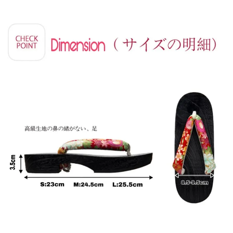 Women Flat Heel Geta Wooden Sandals [Multicolor Sakura]